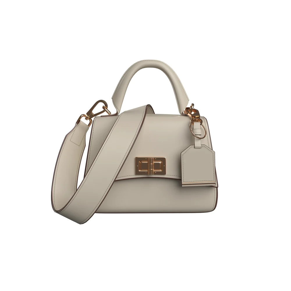 A cream leather handbag 3D render.